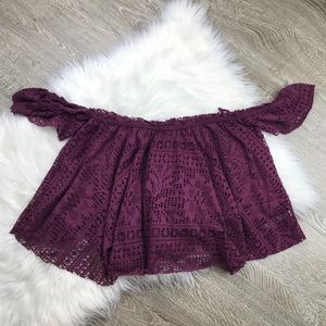 Free People Plum Crochet Off-Shoulder Swim Coverup